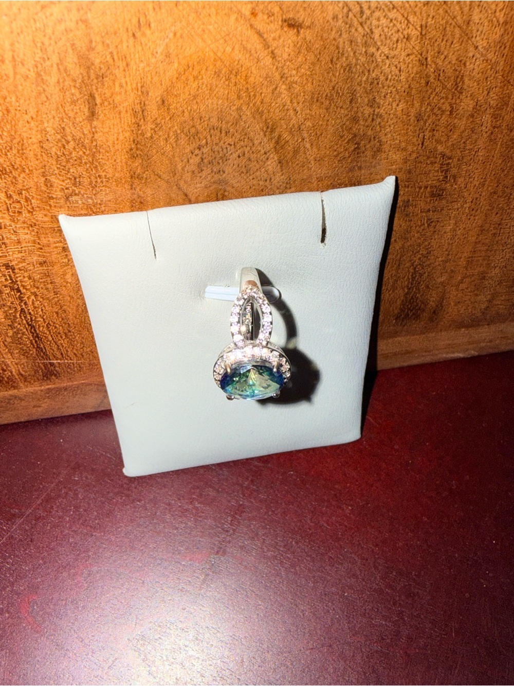 Elegant Silver-Tone Mystique Crystal Ring - Blue-Green